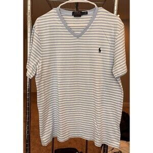 Polo Ralph Lauren Men's Large T-Shirt Baby Blue Stripe Custom Slim Fit Nautical
